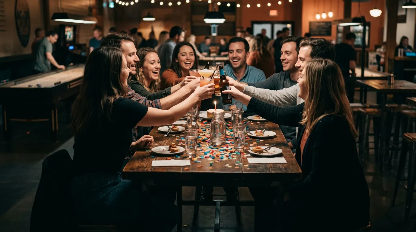 A group celebrating a birthday together