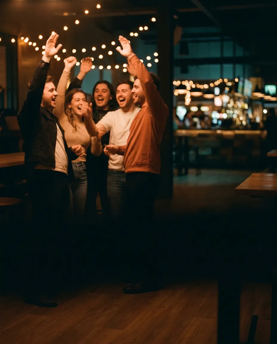 Friends celebrating together at an activity venue